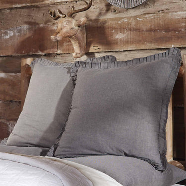 Black Chambray Ruffled Fabric Euro Sham 26x26 VHC Brands - The Fox Decor